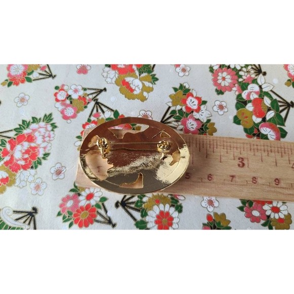 Vintage Cloisonne Cutout Floral Brooch - Picture 10 of 10